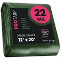 Protarp 12 ft x 20 ft Heavy Duty 22 Mil Tarp, Green/Black, Polyethylene PT-203-12X20